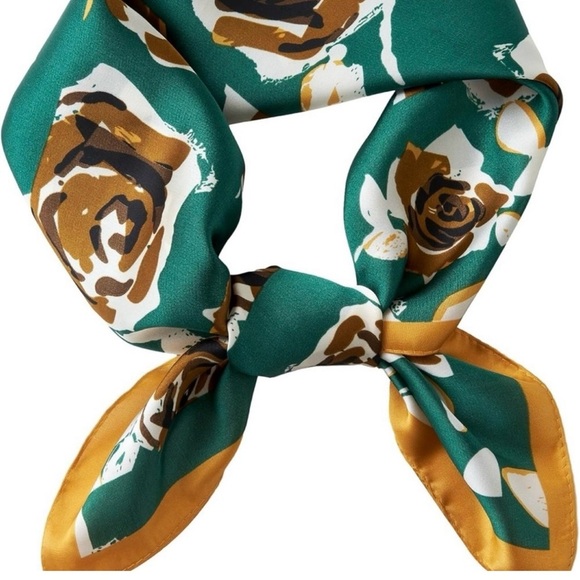 Green square silk feeling scarf hair accessory, head wrap, or neck scarf #scarf - Picture 4 of 5